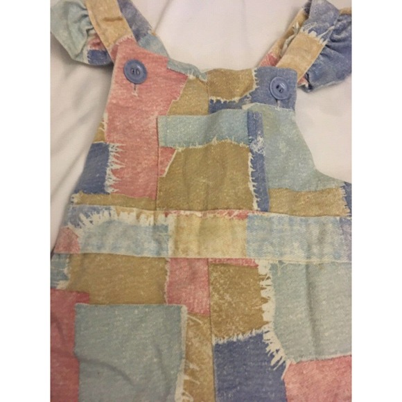 Vintage Pink Blue Ruffle Sleeve Cotton Long Overalls Romper 18 Months THOMAS - Picture 4 of 10